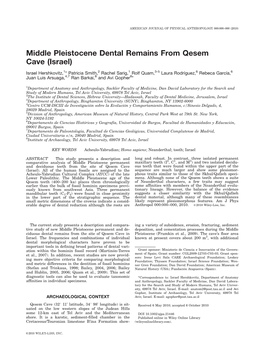 Middle Pleistocene Dental Remains from Qesem Cave (Israel)