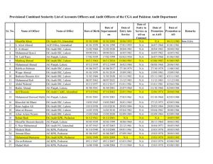 Provisional Combined Seniority List of Accounts Officers and Audit Officers of the CGA and Pakistan Audit Department