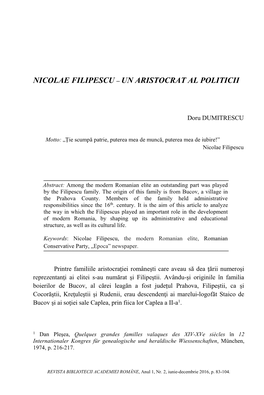 Nicolae Filipescu – Un Aristocrat Al Politicii