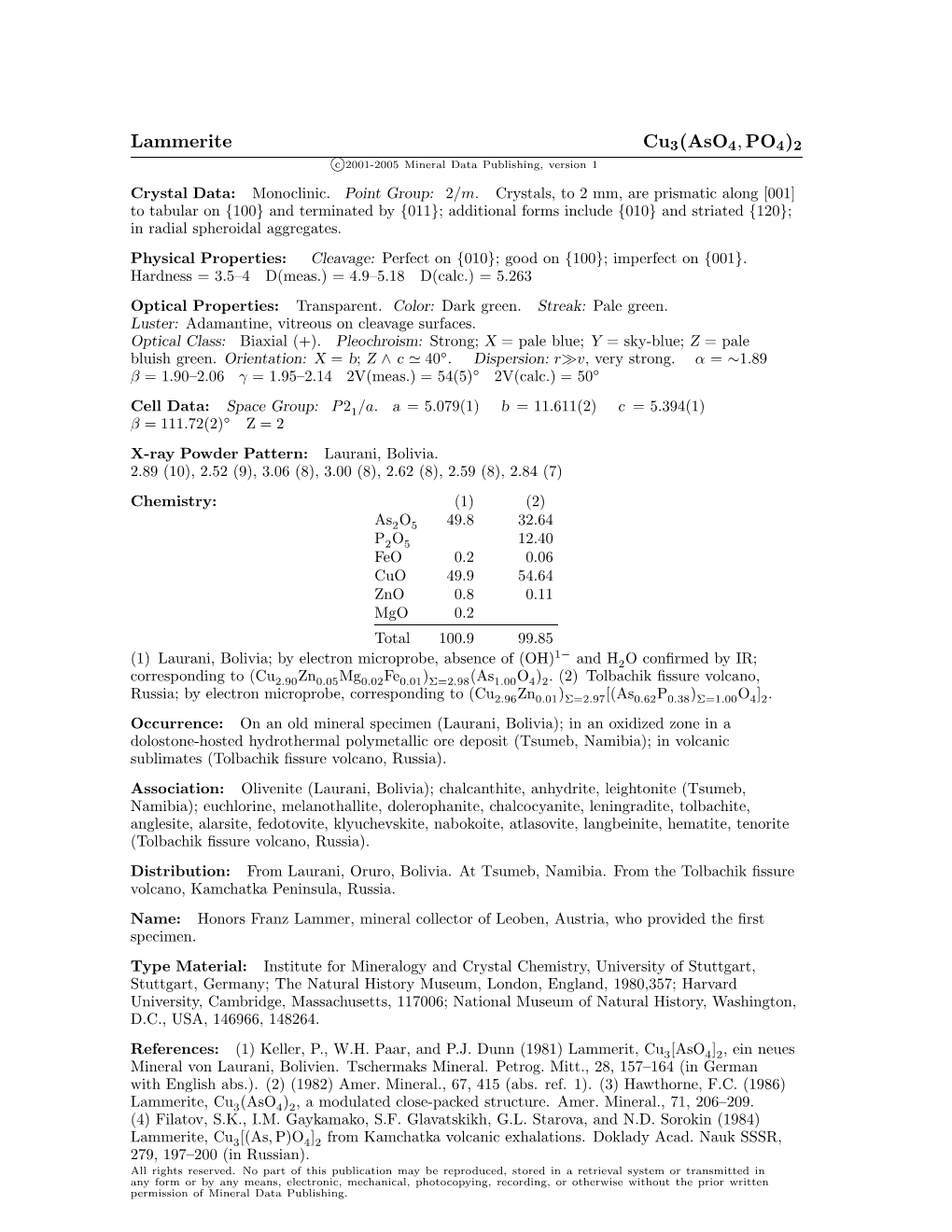 Lammerite Cu3(Aso4,PO4)