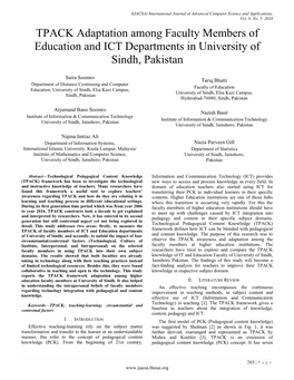 TPACK Adaptation Among Faculty Members of Education and ICT Departments in University of Sindh Pakistan