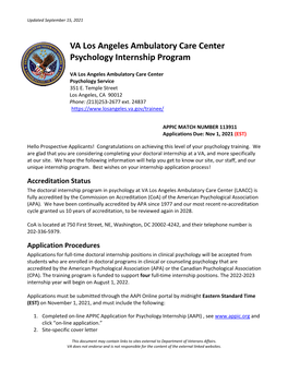 VA Los Angeles Ambulatory Care Center Psychology Internship Program
