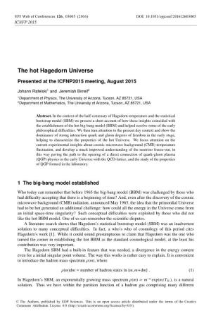 The Hot Hagedorn Universe. Presented at the ICFNP2015