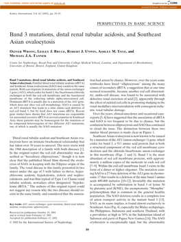 Band 3 Mutations, Distal Renal Tubular Acidosis, and Southeast Asian Ovalocytosis