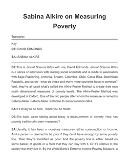Sabina Alkire on Measuring Poverty