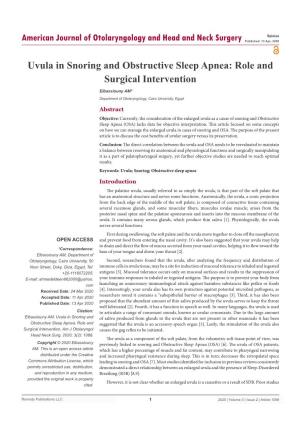 Uvula in Snoring and Obstructive Sleep Apnea: Role and Surgical Intervention