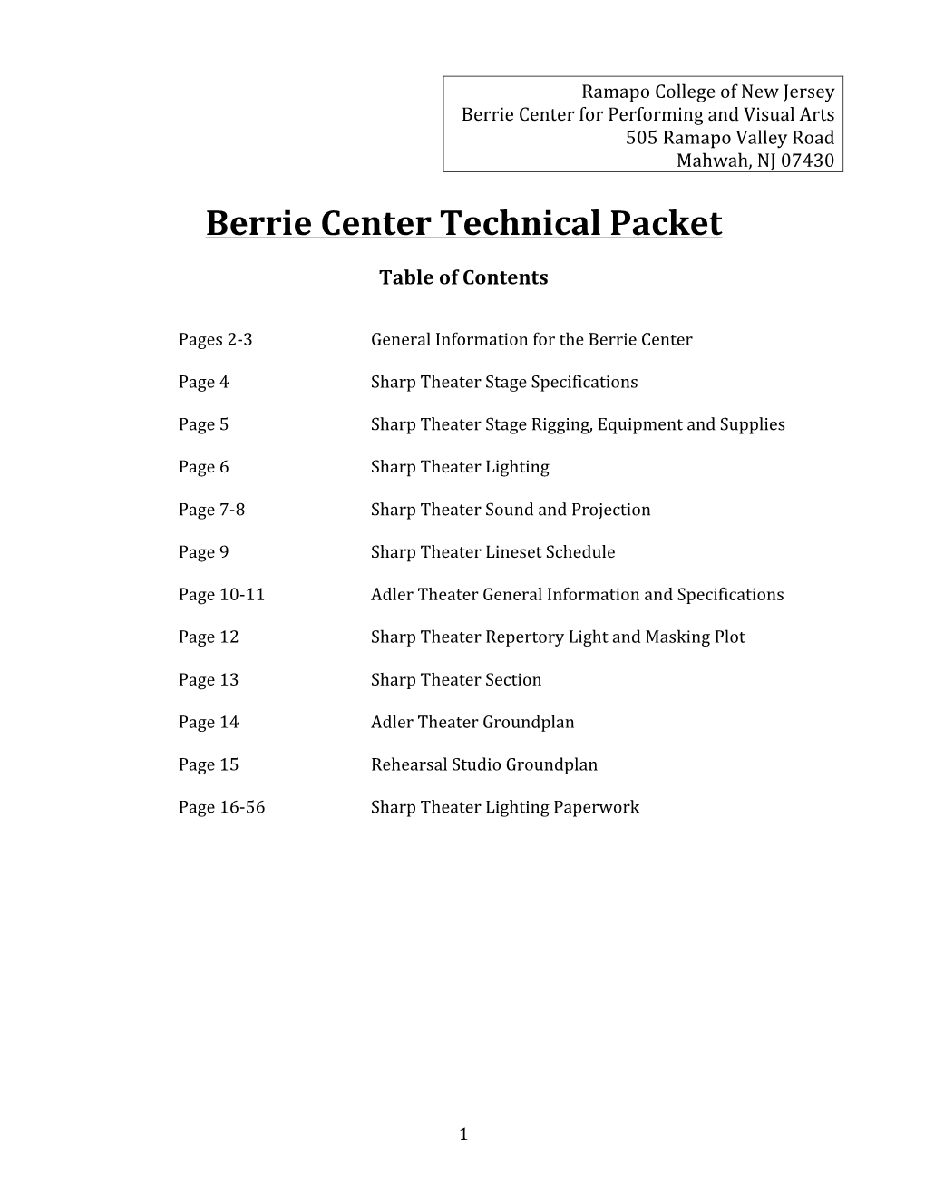 Berrie Center Technical Packet
