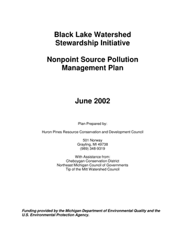 Black Lake Watershed Stewardship Initiative Nonpoint Source Pollution Management Plan