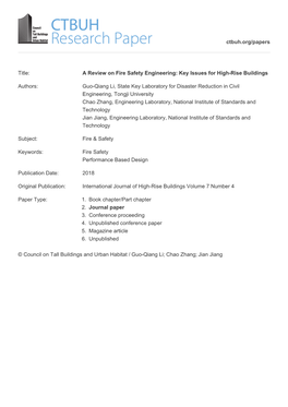 A Review on Fire Safety Engineering: Key Issues for High-Rise Buildings