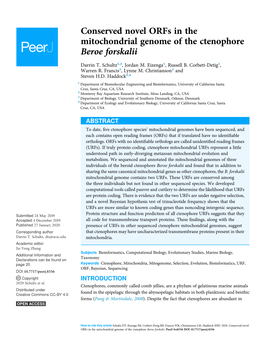 Conserved Novel Orfs in the Mitochondrial Genome of the Ctenophore Beroe Forskalii