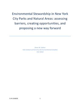 Environmental Stewardship in New York City Parks and Natural Areas: Assessing Barriers, Creating Opportunities, and Proposing a New Way Forward