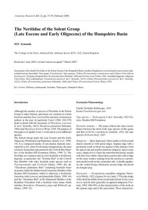 Late Eocene and Early Oligocene) of the Hampshire Basin