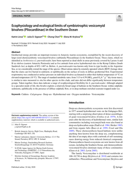Ecophysiology and Ecological Limits of Symbiotrophic Vesicomyid Bivalves (Pliocardiinae) in the Southern Ocean