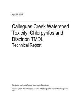 Calleguas Creek Watershed Toxicity, Chlorpyrifos and Diazinon TMDL Technical Report