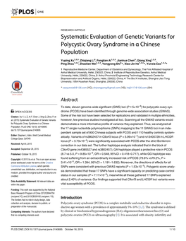 Systematic Evaluation of Genetic Variants for Polycystic Ovary Syndrome in a Chinese Population