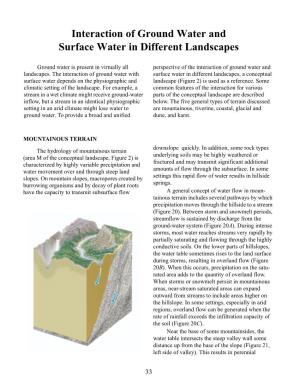 Interaction of Ground Water and Surface Water in Different Landscapes