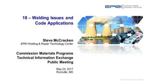Welding Issues, Code Applications, Irr Weld
