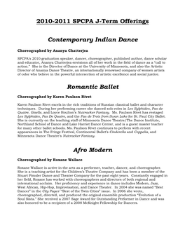 2010-2011 SPCPA J-Term Offerings Contemporary Indian Dance