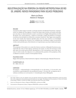 Industrialização Na Periferia Da Região Metropolitana Do Rio De Janeiro: Novos Paradigmas Para Velhos Problemas