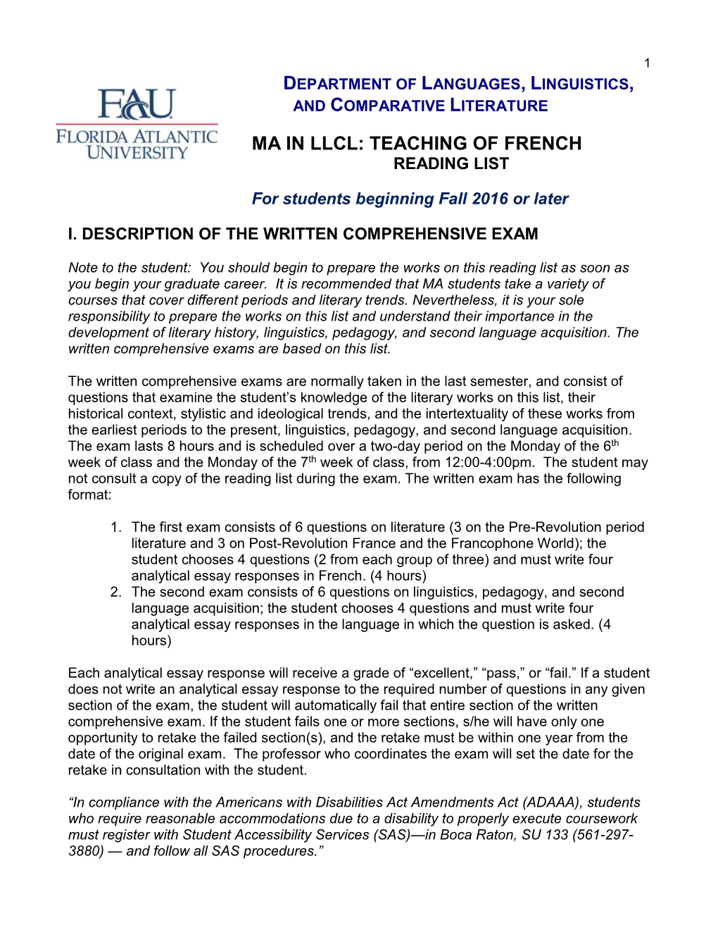 French Comprehensive Reading List