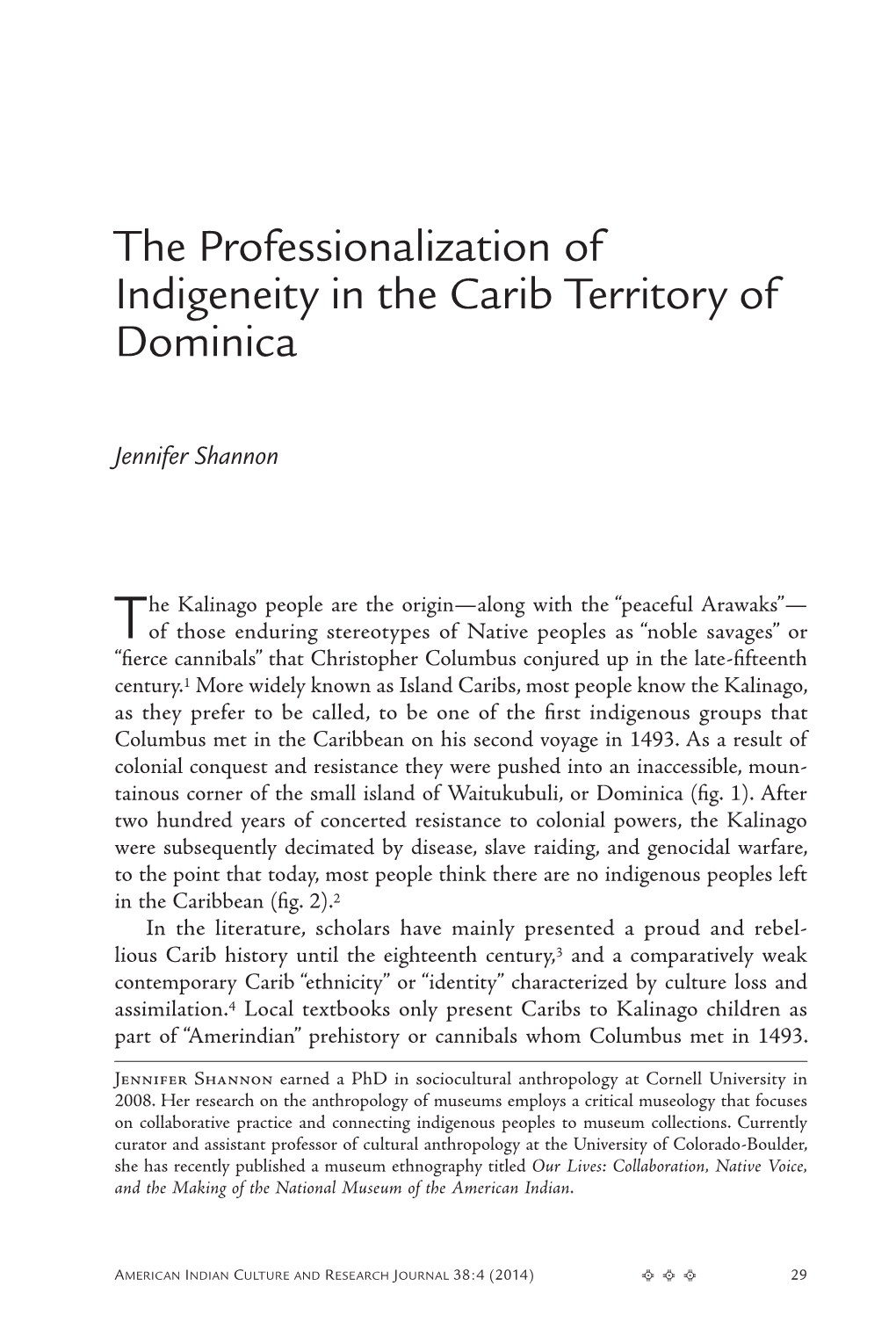 The Professionalization of Indigeneity in the Carib Territory of Dominica