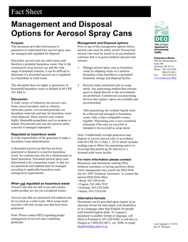 Aerosol Spray Can Management