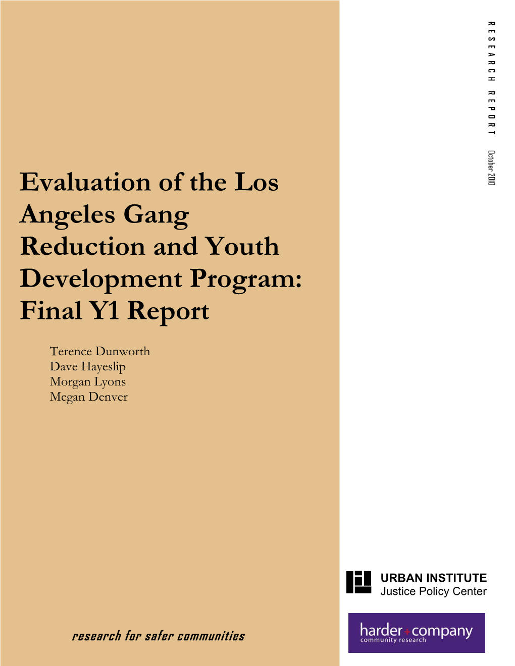 Evaluation of the Los Angeles Gang Reduction and Youth Development Program: Final Y1 Report