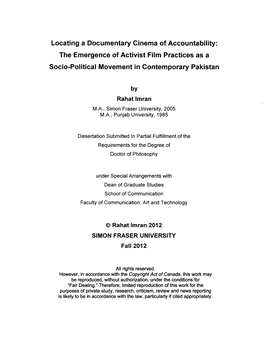 Locating a Documentary Cinema of Accountability: the Emergence of Activist Film Practices As a Socio-Political Movement in Contemporary Pakistan