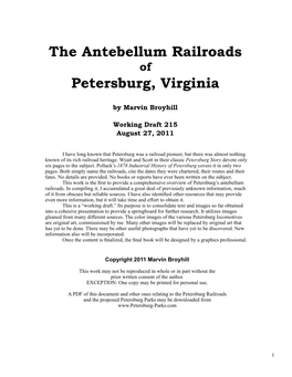 The Antebellum Railroads Petersburg, Virginia