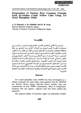 Preparation of Nuclear Pure Uranium Trioxide from El-Atshan Crude Yellow Cake Using Tri Octyl Phosphine Oxide