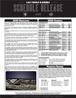 2020 Highlights Primetime Raiders 2020 Schedule