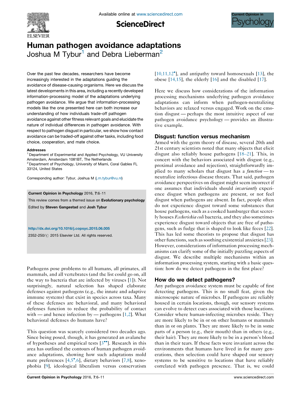 Human Pathogen Avoidance Adaptations