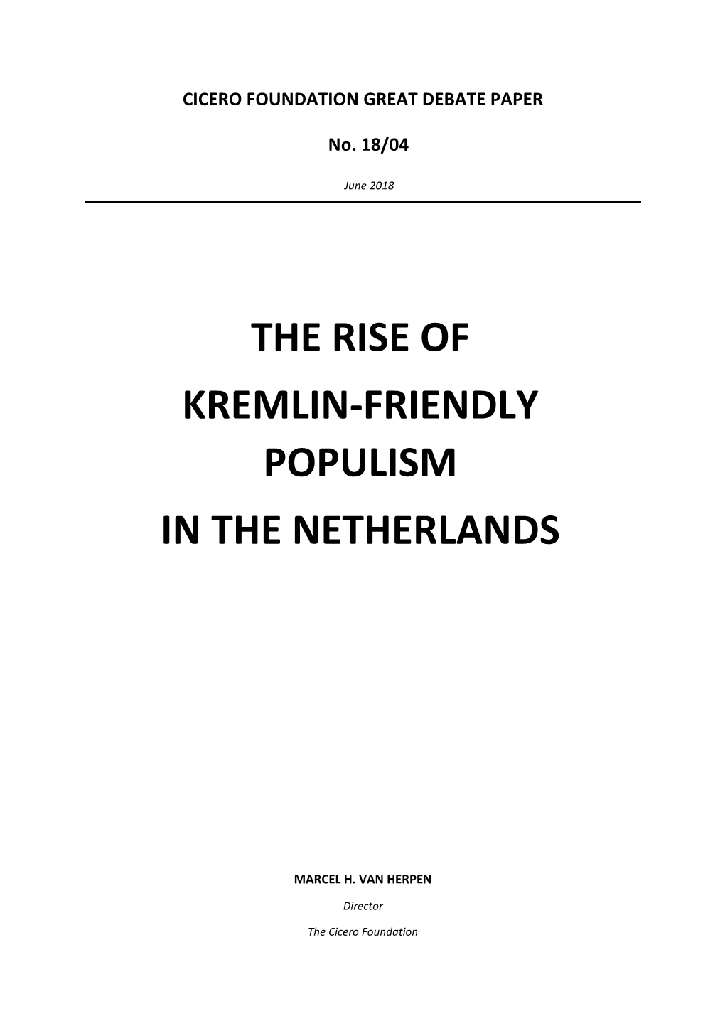 The Rise of Kremlin-Friendly Populism in the Netherlands