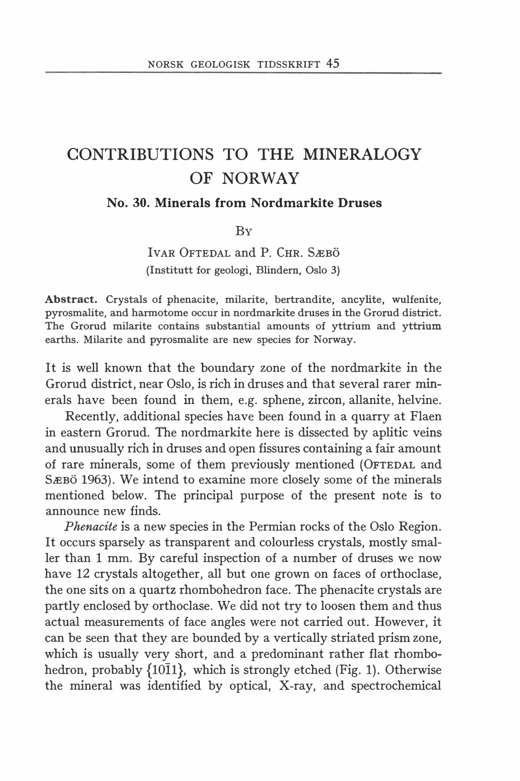 Contributions to the Mineralogy of Norway