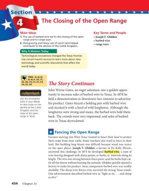 The Closing of the Open Range Main Ideas Key Terms and People 1
