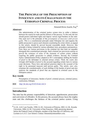 The Principle of the Presumption of Innocence and Its Challenges in the Ethiopian Criminal Process