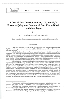Effect of Sasa Invasion on CO2, CH4 and N2O Fluxes in Sphagnum Dominated Poor Fen in Bibai, Hokkaido, Japan