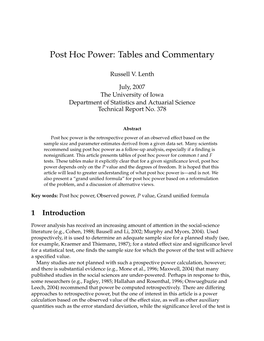 Post Hoc Power: Tables and Commentary
