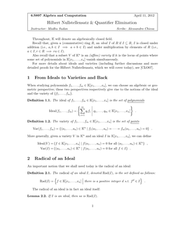 Hilbert Nullstellensatz & Quantifier Elimination