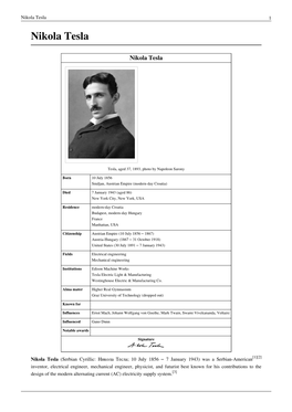 Nikola Tesla 1 Nikola Tesla