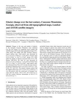 Glacier Change Over the Last Century, Caucasus Mountains, Georgia, Observed from Old Topographical Maps, Landsat and ASTER Satellite Imagery