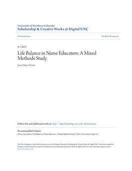 Life Balance in Nurse Educators: a Mixed Methods Study Joan Marie Owens