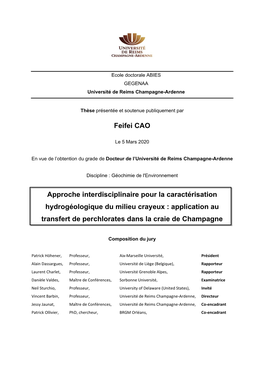 Feifei CAO Approche Interdisciplinaire Pour La Caractérisation Hydrogéologique Du Milieu Crayeux : Application Au Transfert De