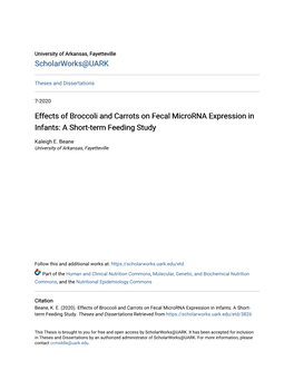 Effects of Broccoli and Carrots on Fecal Microrna Expression in Infants: a Short-Term Feeding Study