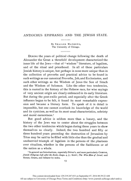 Antiochus Epiphanes and the Jewish State