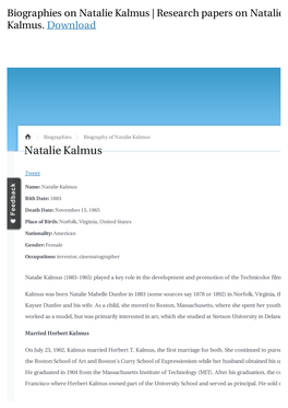 Biographies on Natalie Kalmus | Research Papers on Natalie Kalmus