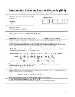 Information Sheet on Ramsar Wetlands (RIS) Categories Approved by Recommendation 4.7 of the Conference of the Contracting Parties