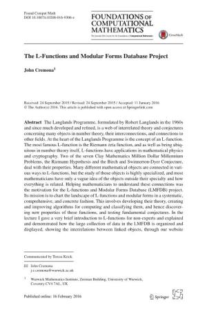 The L-Functions and Modular Forms Database Project