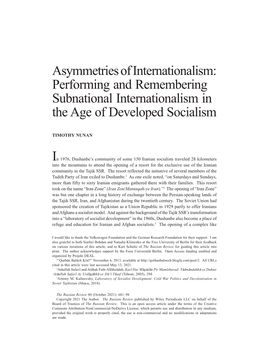 Performing and Remembering Subnational Internationalism in the Age of Developed Socialism