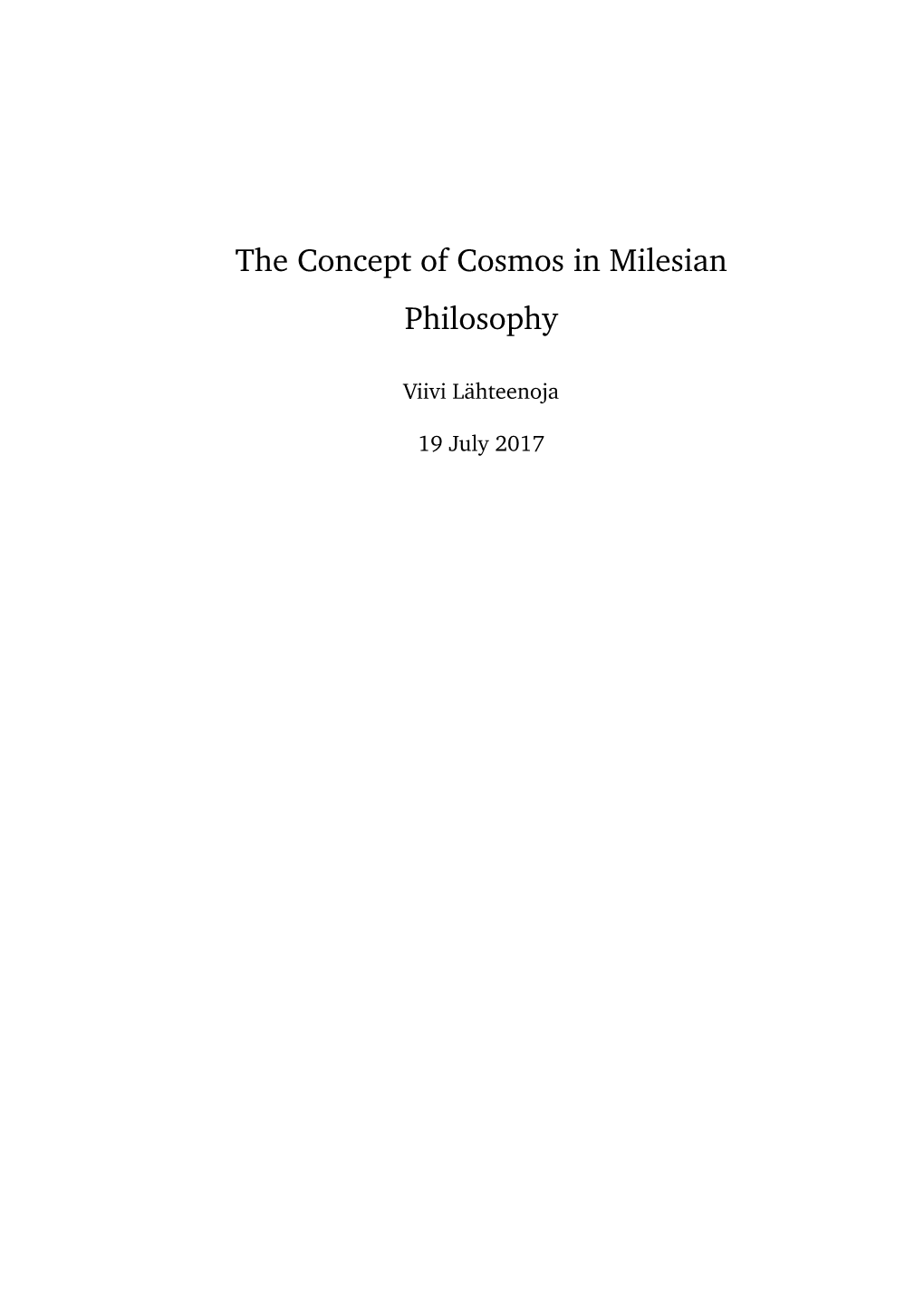 The Concept of Cosmos in Milesian Philosophy